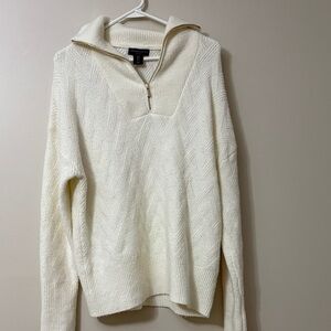 Cynthia Rowley Cream Knit Sweater with Zip Collar